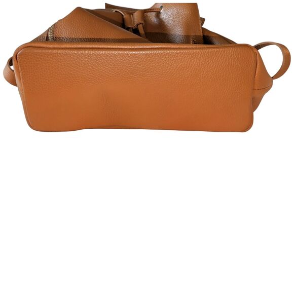 Vera Pelle Italian Leather Camel Convertible Backpack Shoulder Bag Pebbled